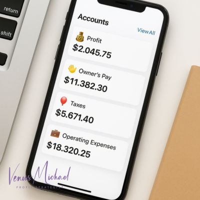 Banking app showing multiple Profit First account balances
