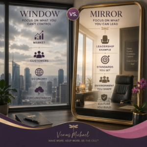 Window and mirror comparison showing how recurring business problems can reflect leadership, standards, environment, and culture