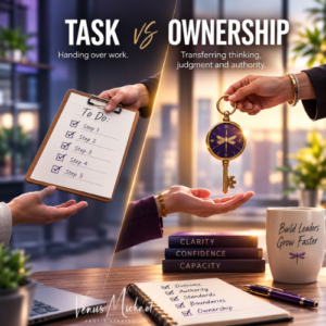 Task handoff and ownership transfer showing how leaders delegate effectively by transferring judgment, authority, and responsibility