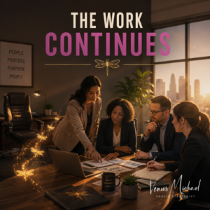Confident team leading without the founder present, symbolizing how the legacy of a great leader continues through others